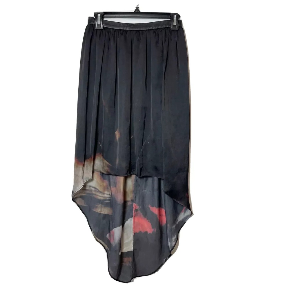 cut25 Yigal Azrouel High Low Skirt Womens Size 2 Watercolor Leather Trim Y2K 90s